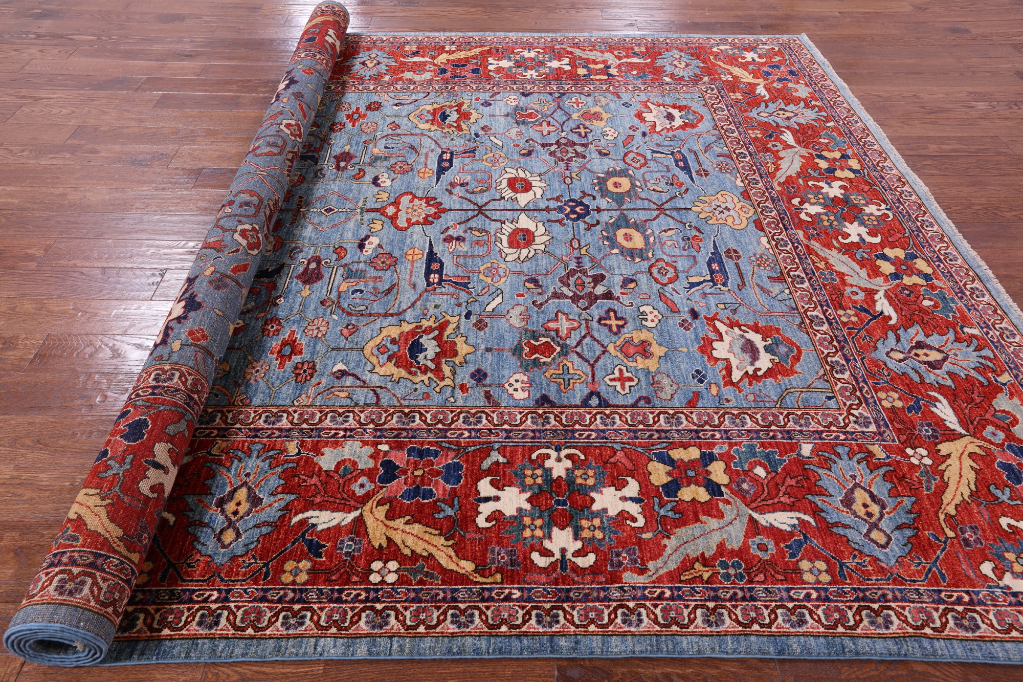 Blue Persian Fine Serapi Handmade Wool Rug - 8' 7" X 11' 7" - Golden Nile