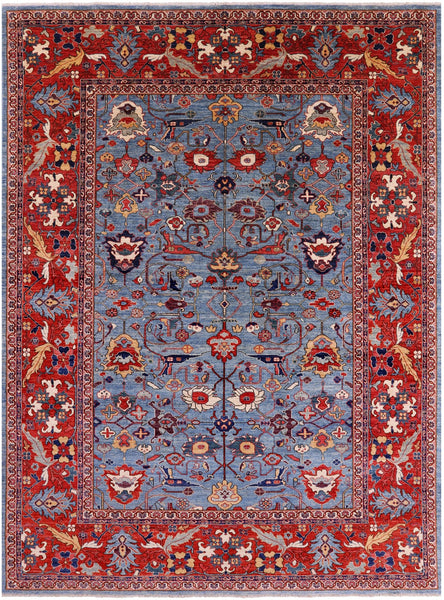 Blue Persian Fine Serapi Handmade Wool Rug - 8' 7" X 11' 7" - Golden Nile