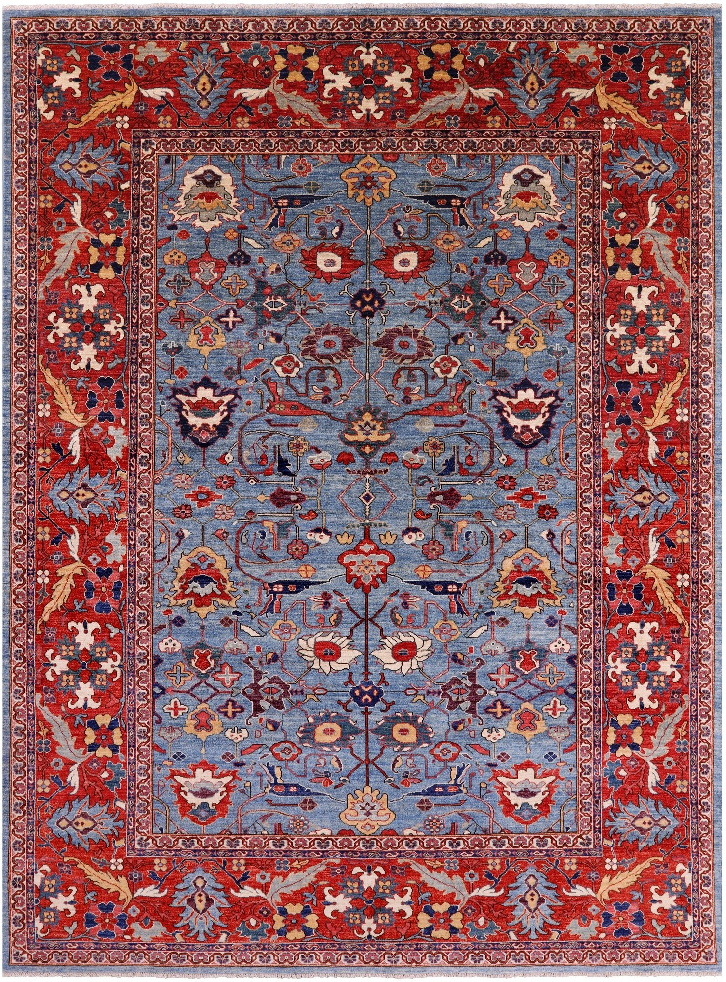 Blue Persian Fine Serapi Handmade Wool Rug - 8' 7" X 11' 7" - Golden Nile