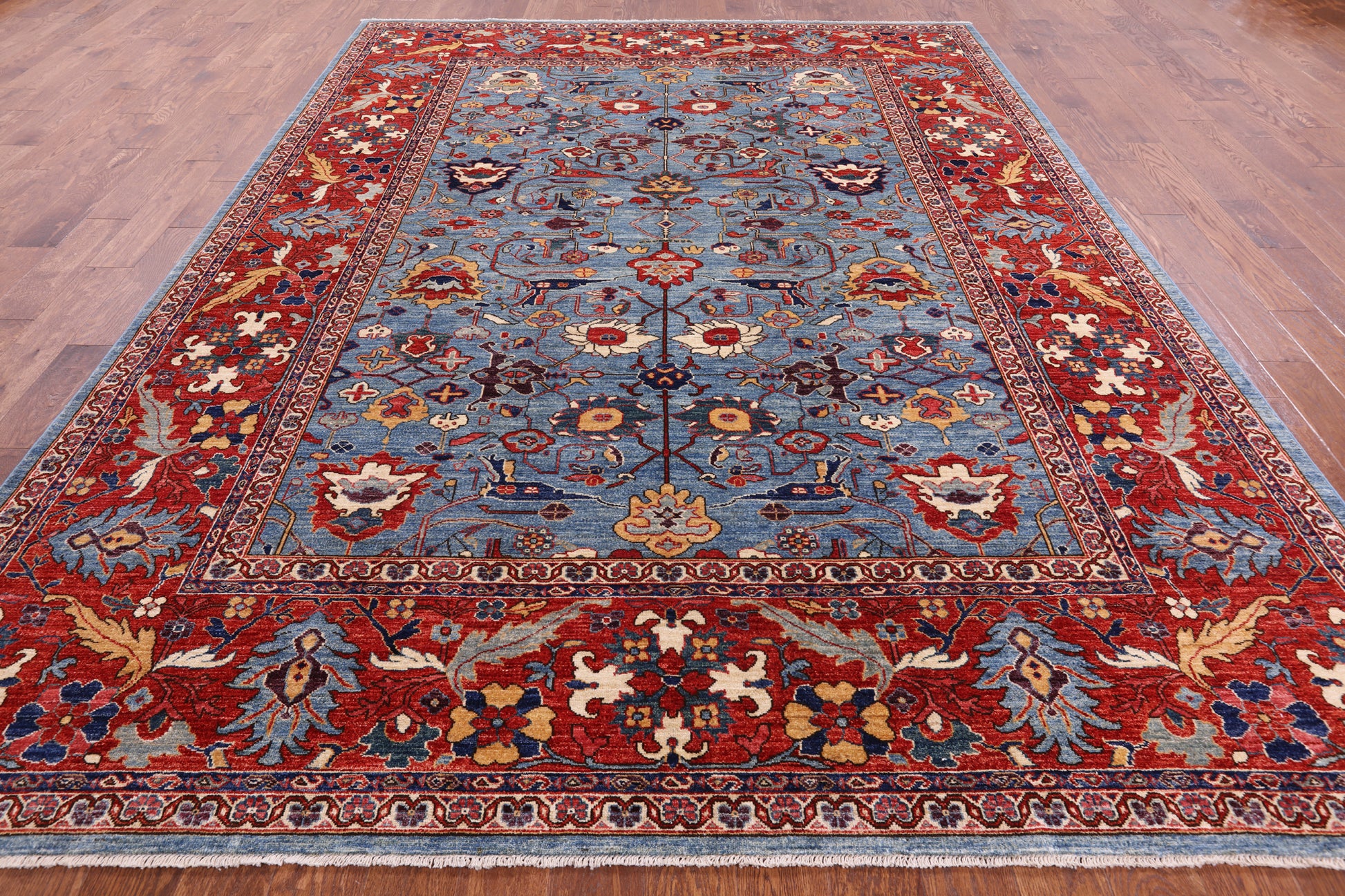 Blue Persian Fine Serapi Handmade Wool Rug - 8' 7" X 11' 7" - Golden Nile