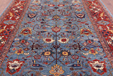 Blue Persian Fine Serapi Handmade Wool Rug - 8' 7" X 11' 7" - Golden Nile
