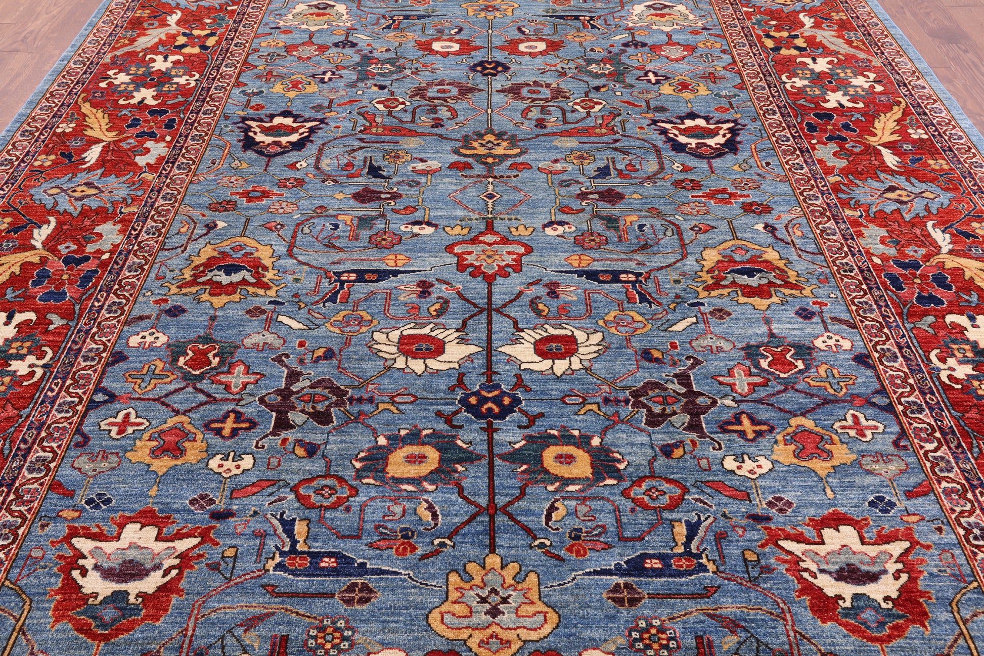 Blue Persian Fine Serapi Handmade Wool Rug - 8' 7" X 11' 7" - Golden Nile