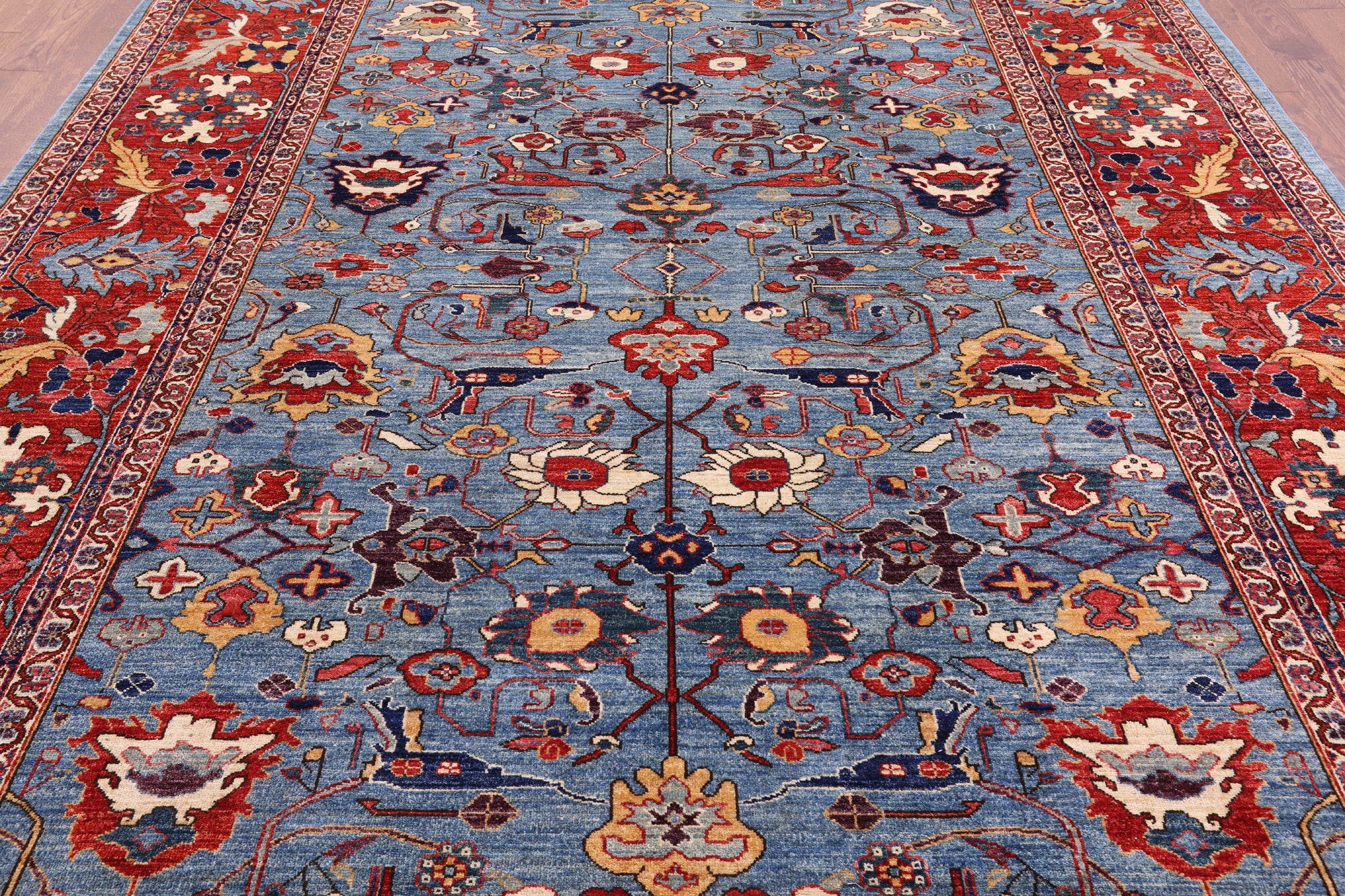 Blue Persian Fine Serapi Handmade Wool Rug - 8' 7" X 11' 7" - Golden Nile