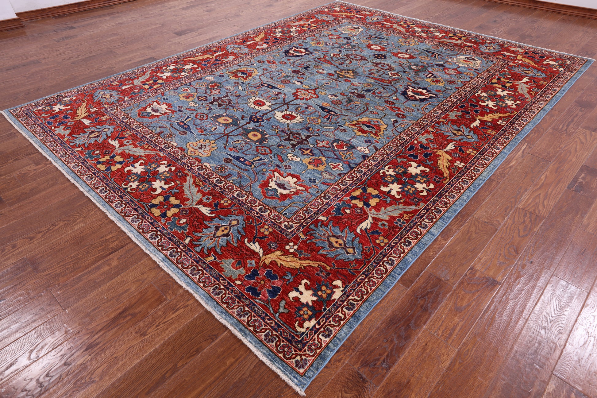 Blue Persian Fine Serapi Handmade Wool Rug - 8' 7" X 11' 7" - Golden Nile