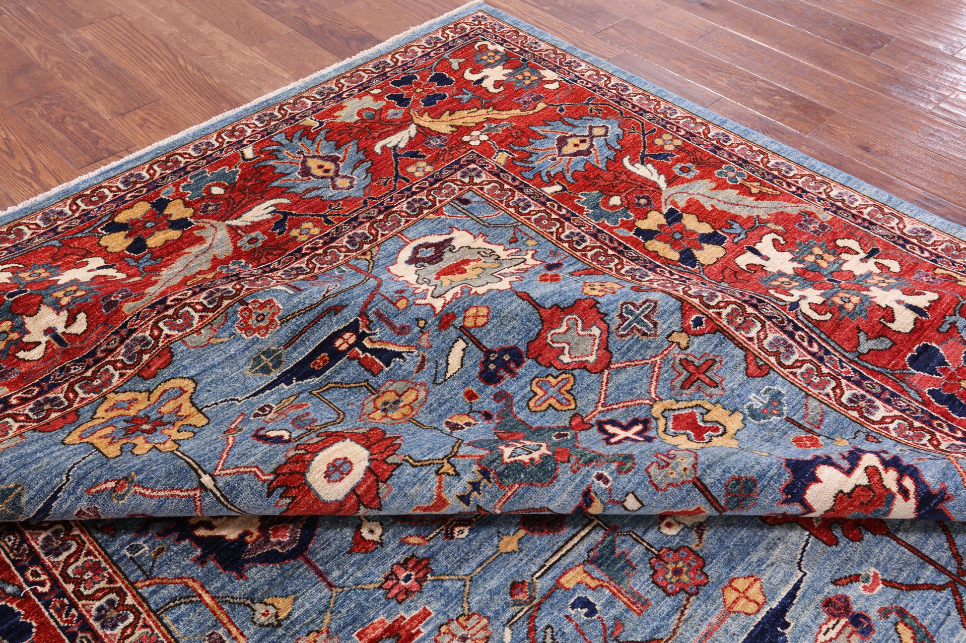 Blue Persian Fine Serapi Handmade Wool Rug - 8' 7" X 11' 7" - Golden Nile