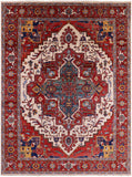 Ivory Persian Fine Serapi Hand Knotted Wool Rug - 8' 10" X 11' 10" - Golden Nile