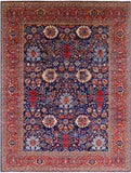Blue Persian Fine Serapi Hand Knotted Wool Rug - 8' 9" X 11' 9" - Golden Nile