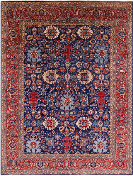 Blue Persian Fine Serapi Hand Knotted Wool Rug - 8' 9" X 11' 9" - Golden Nile