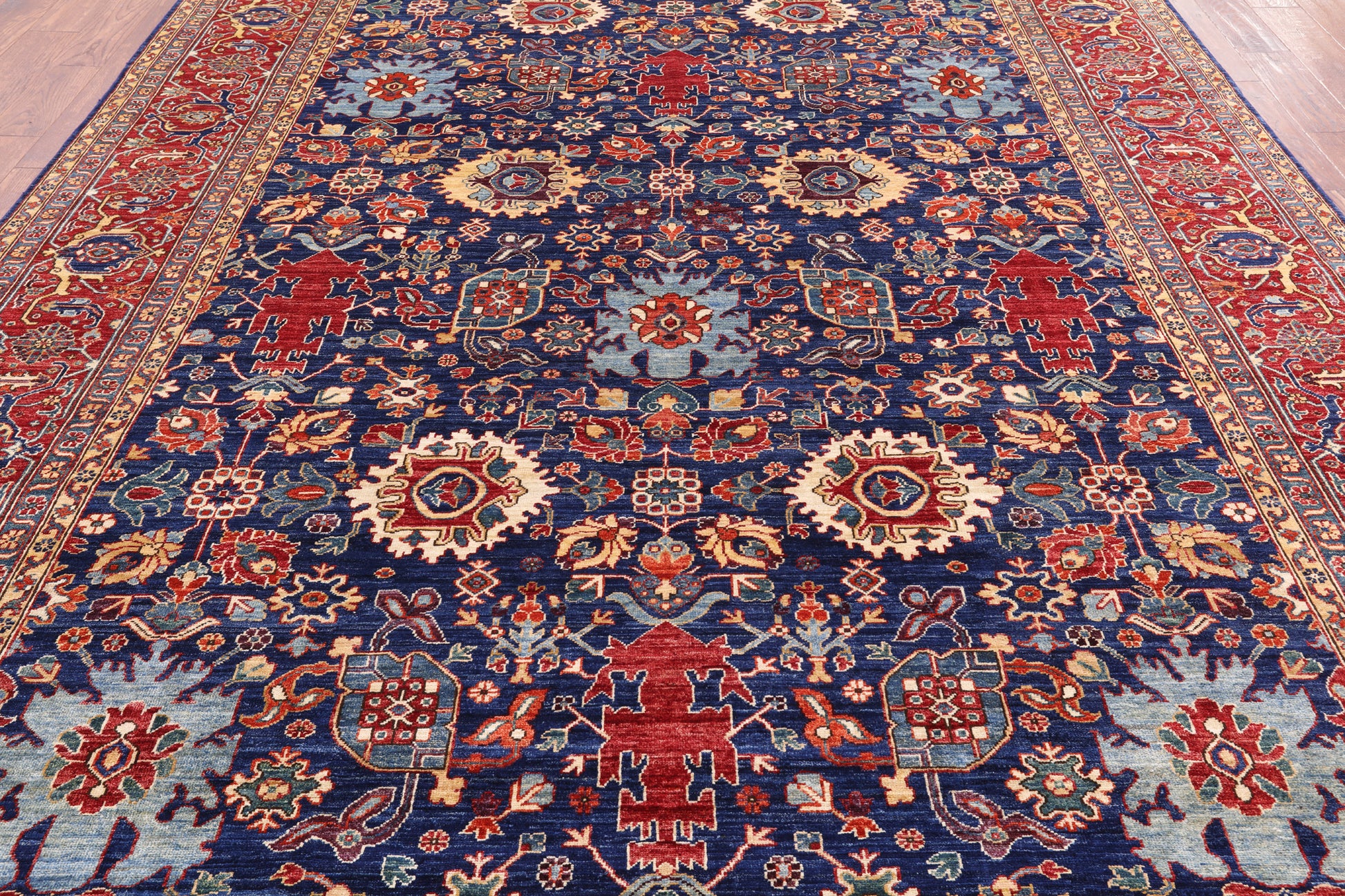 Blue Persian Fine Serapi Hand Knotted Wool Rug - 8' 9" X 11' 9" - Golden Nile