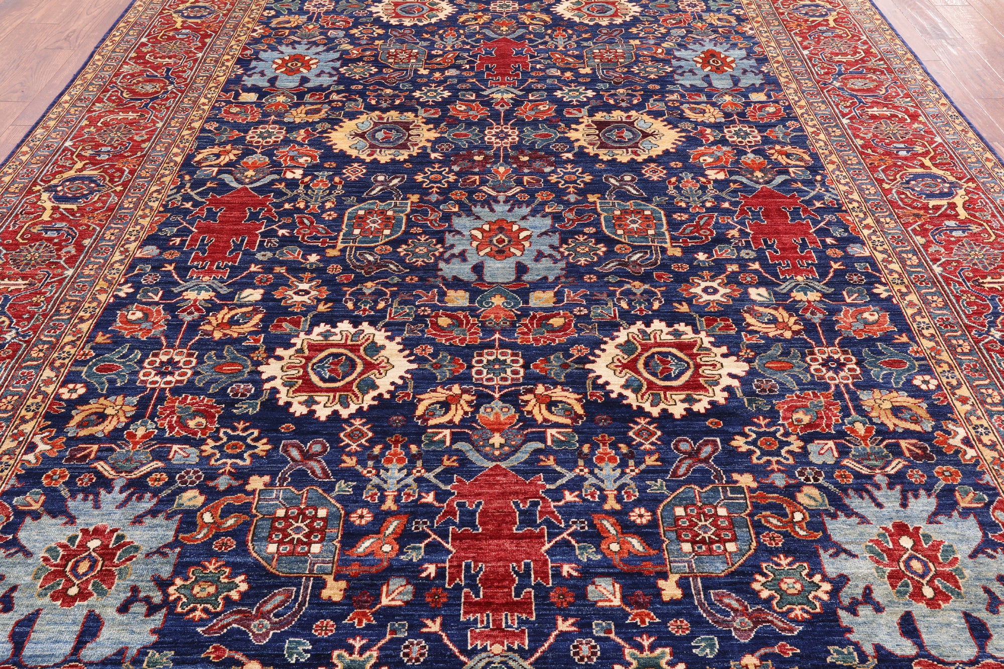 Blue Persian Fine Serapi Hand Knotted Wool Rug - 8' 9" X 11' 9" - Golden Nile