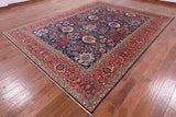 Blue Persian Fine Serapi Hand Knotted Wool Rug - 8' 9" X 11' 9" - Golden Nile