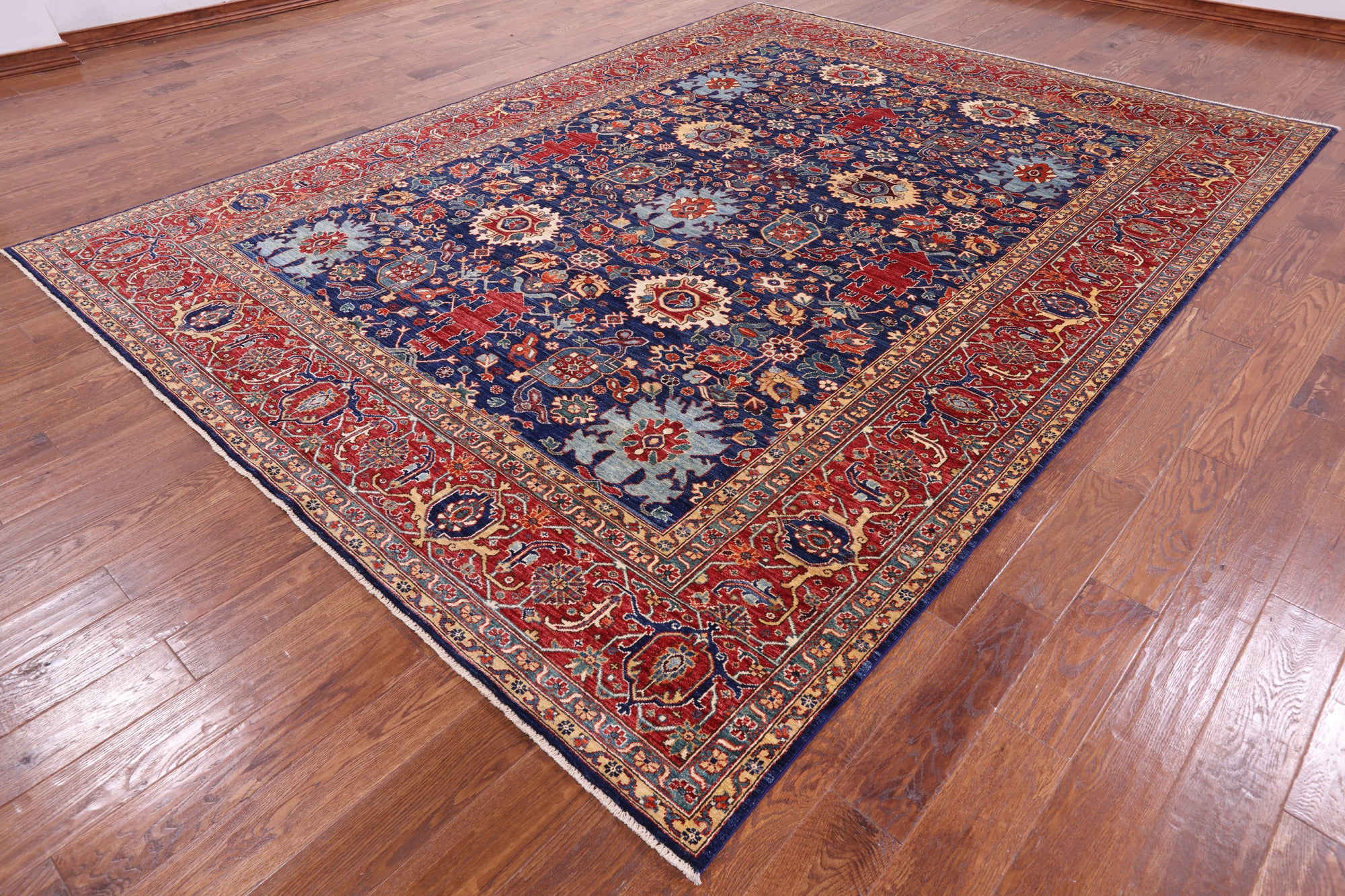 Blue Persian Fine Serapi Hand Knotted Wool Rug - 8' 9" X 11' 9" - Golden Nile