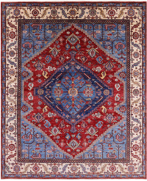 Red Persian Fine Serapi Handmade Wool Rug - 8' 0" X 9' 7" - Golden Nile