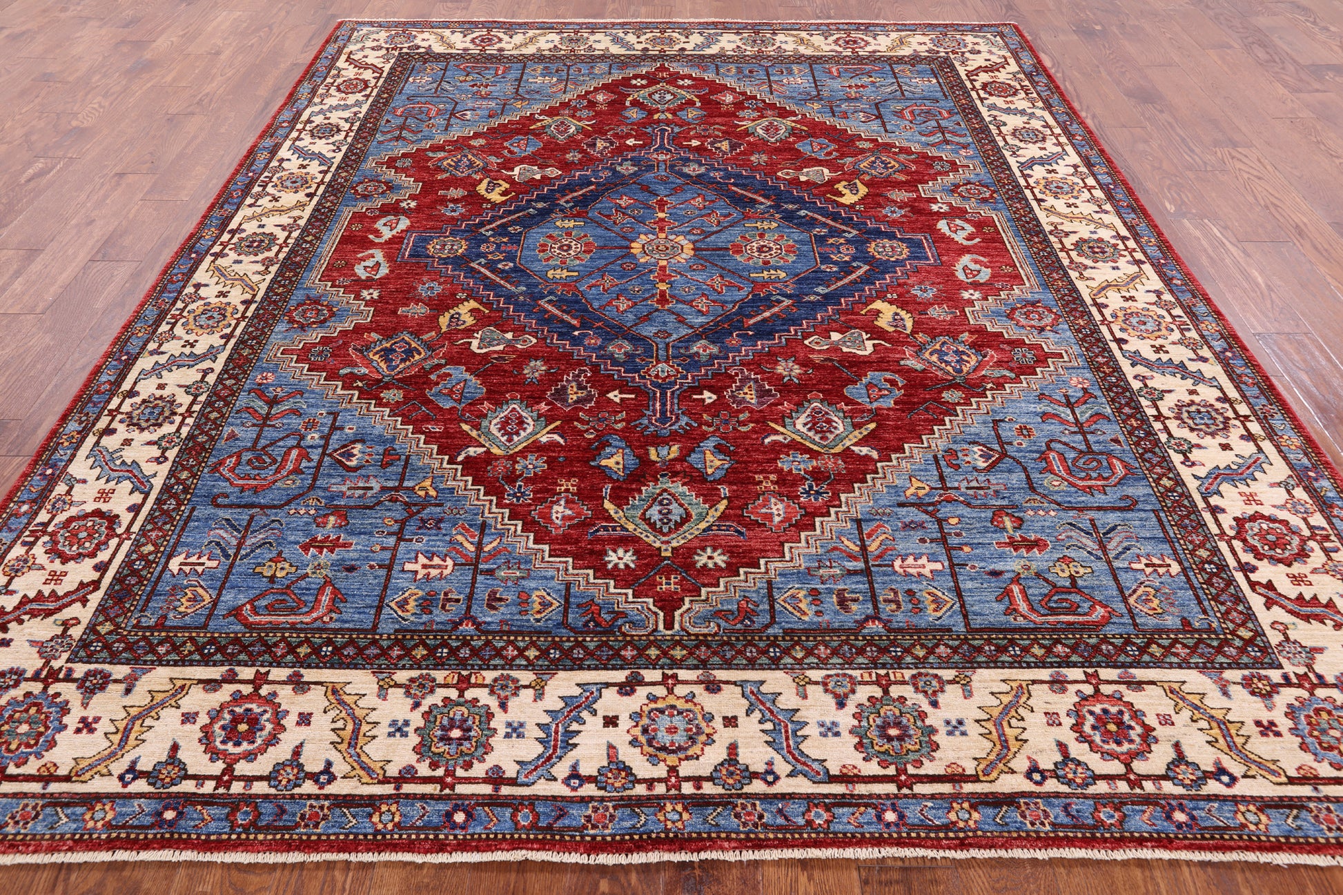 Red Persian Fine Serapi Handmade Wool Rug - 8' 0" X 9' 7" - Golden Nile