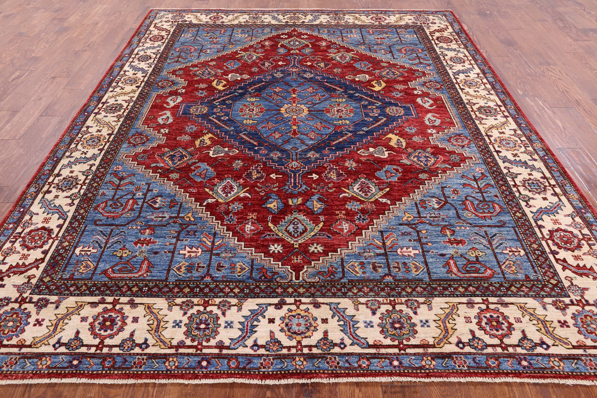Red Persian Fine Serapi Handmade Wool Rug - 8' 0" X 9' 7" - Golden Nile