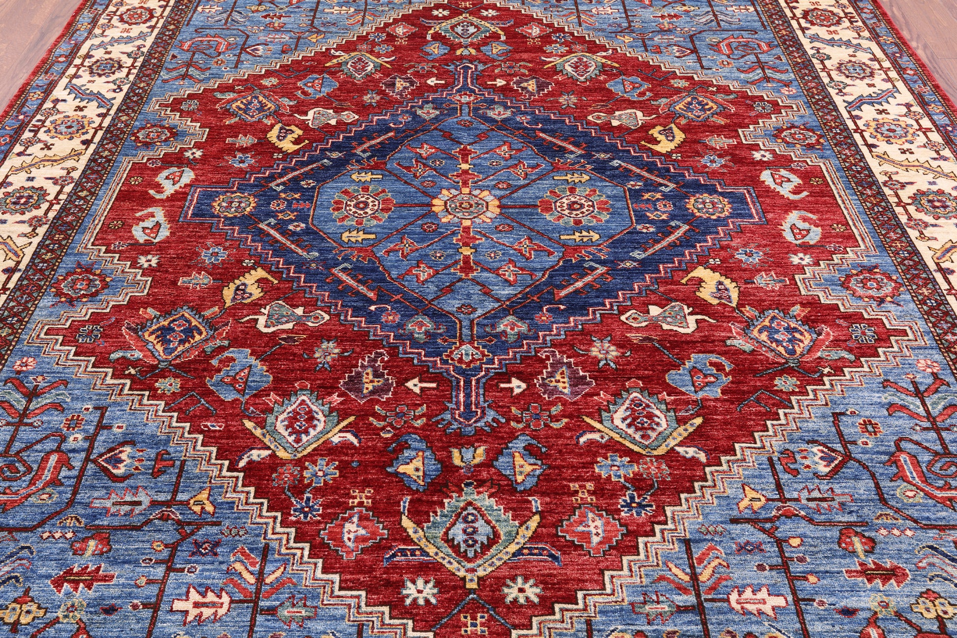 Red Persian Fine Serapi Handmade Wool Rug - 8' 0" X 9' 7" - Golden Nile