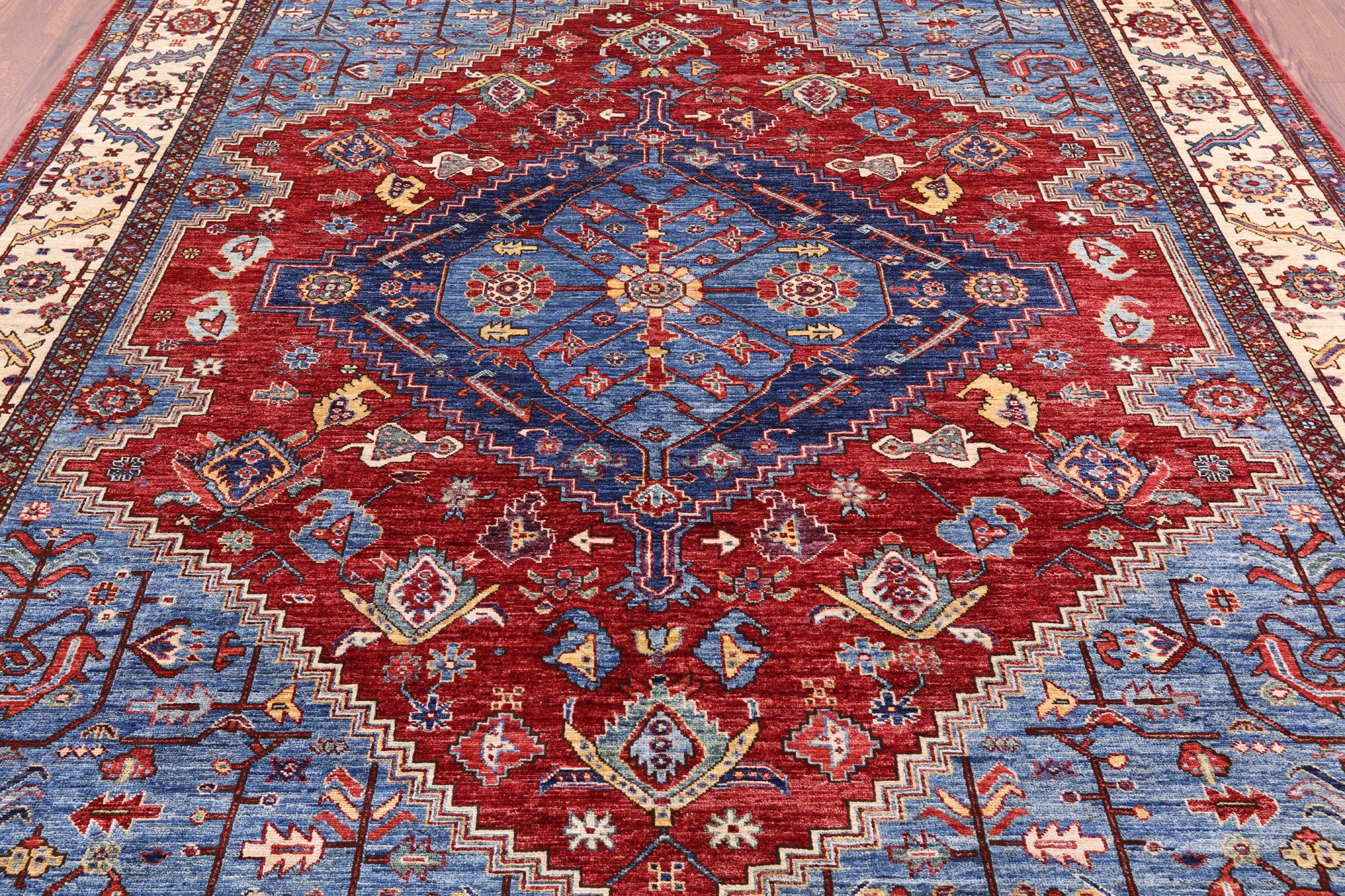 Red Persian Fine Serapi Handmade Wool Rug - 8' 0" X 9' 7" - Golden Nile