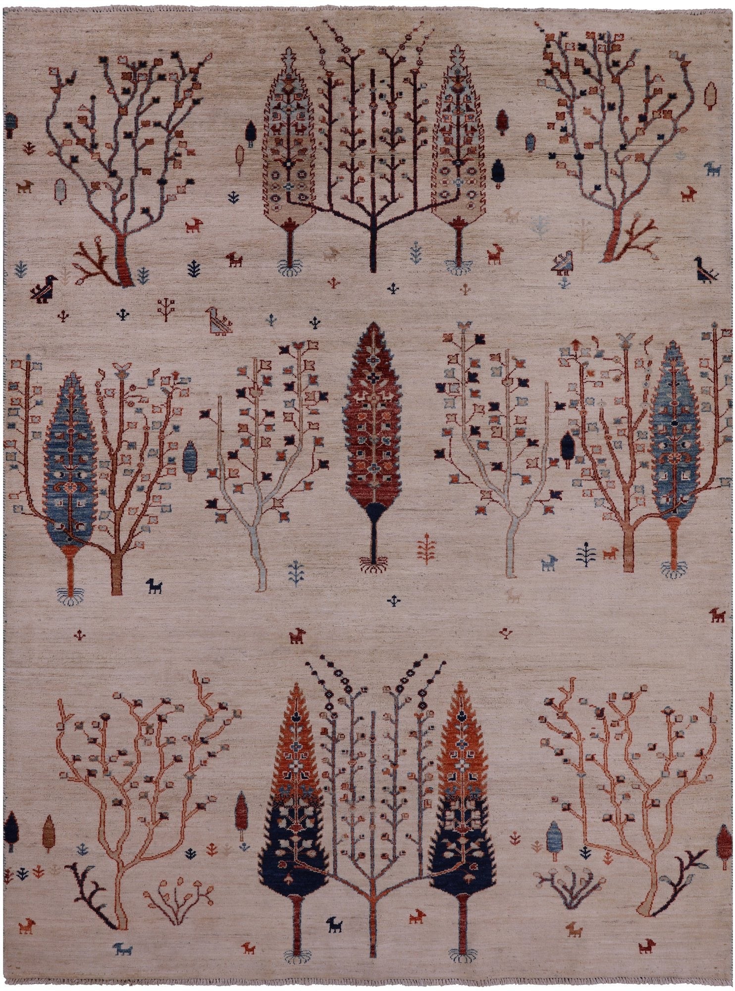Ivory Tribal Persian Gabbeh Hand Knotted Wool Rug - 5' 9" X 7' 7" - Golden Nile