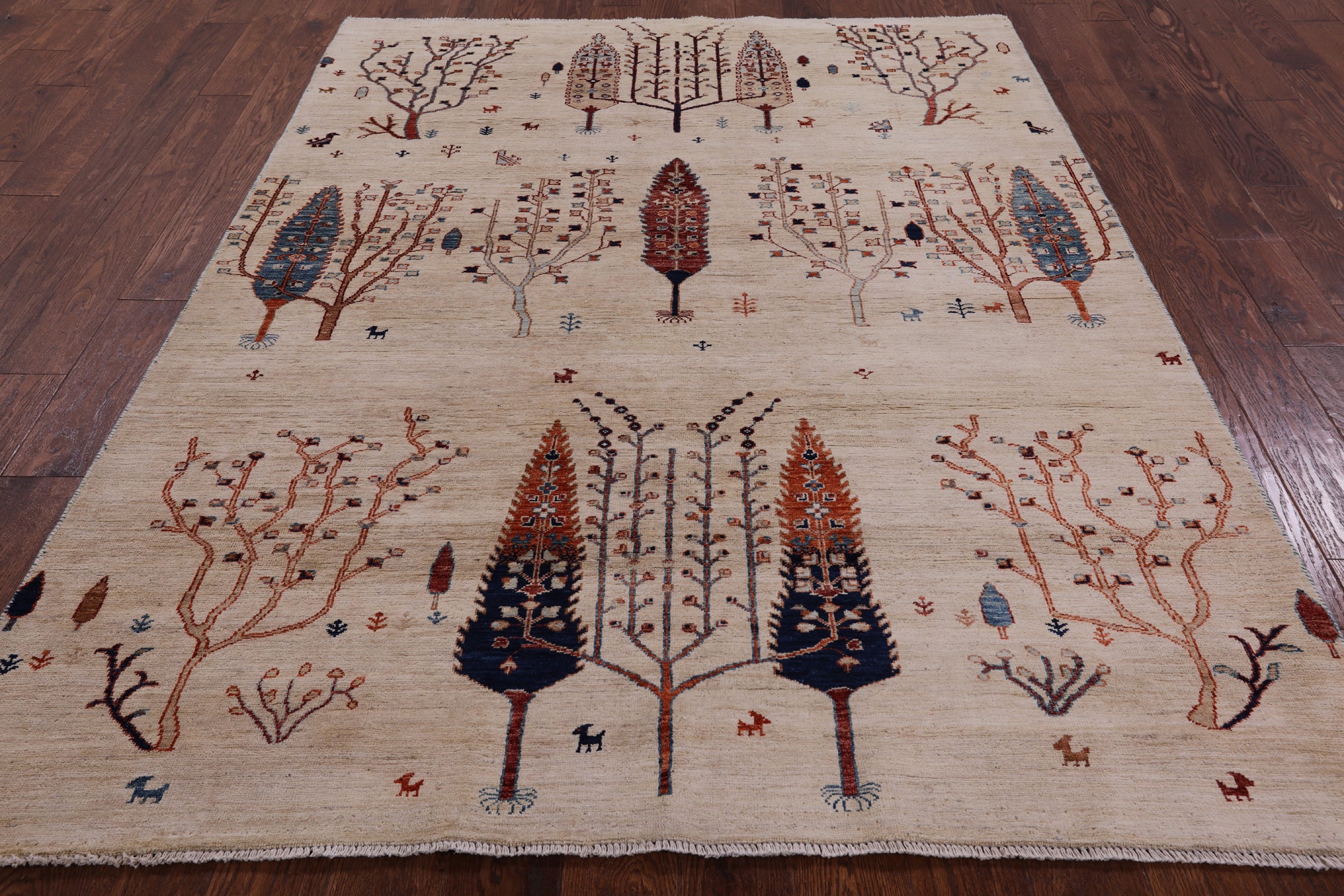 Ivory Tribal Persian Gabbeh Hand Knotted Wool Rug - 5' 9" X 7' 7" - Golden Nile