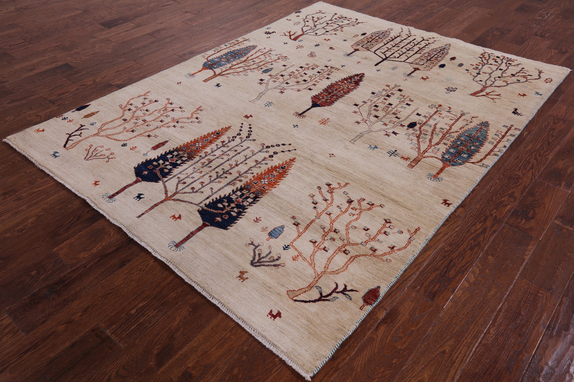 Ivory Tribal Persian Gabbeh Hand Knotted Wool Rug - 5' 9" X 7' 7" - Golden Nile