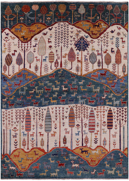 Tribal Persian Gabbeh Hand Knotted Wool Rug - 5' 9" X 7' 11" - Golden Nile
