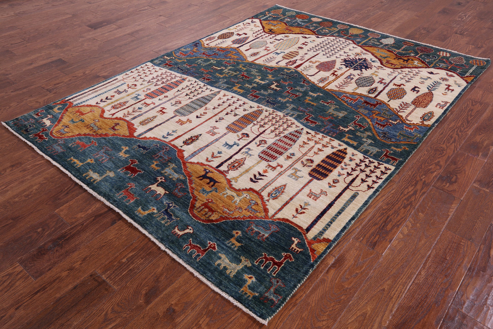 Tribal Persian Gabbeh Hand Knotted Wool Rug - 5' 9" X 7' 11" - Golden Nile