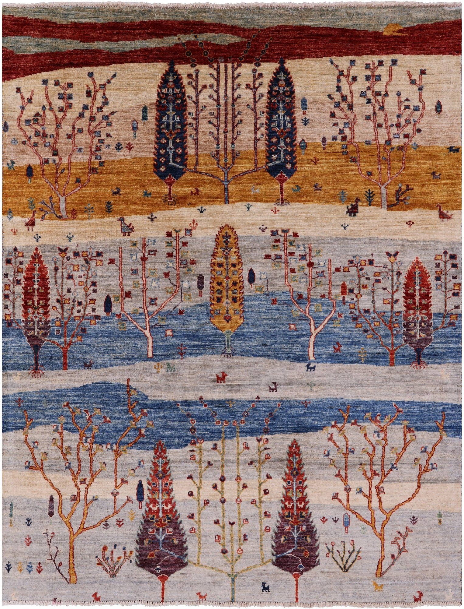 Tribal Persian Gabbeh Hand Knotted Wool Rug - 4' 10" X 6' 3" - Golden Nile