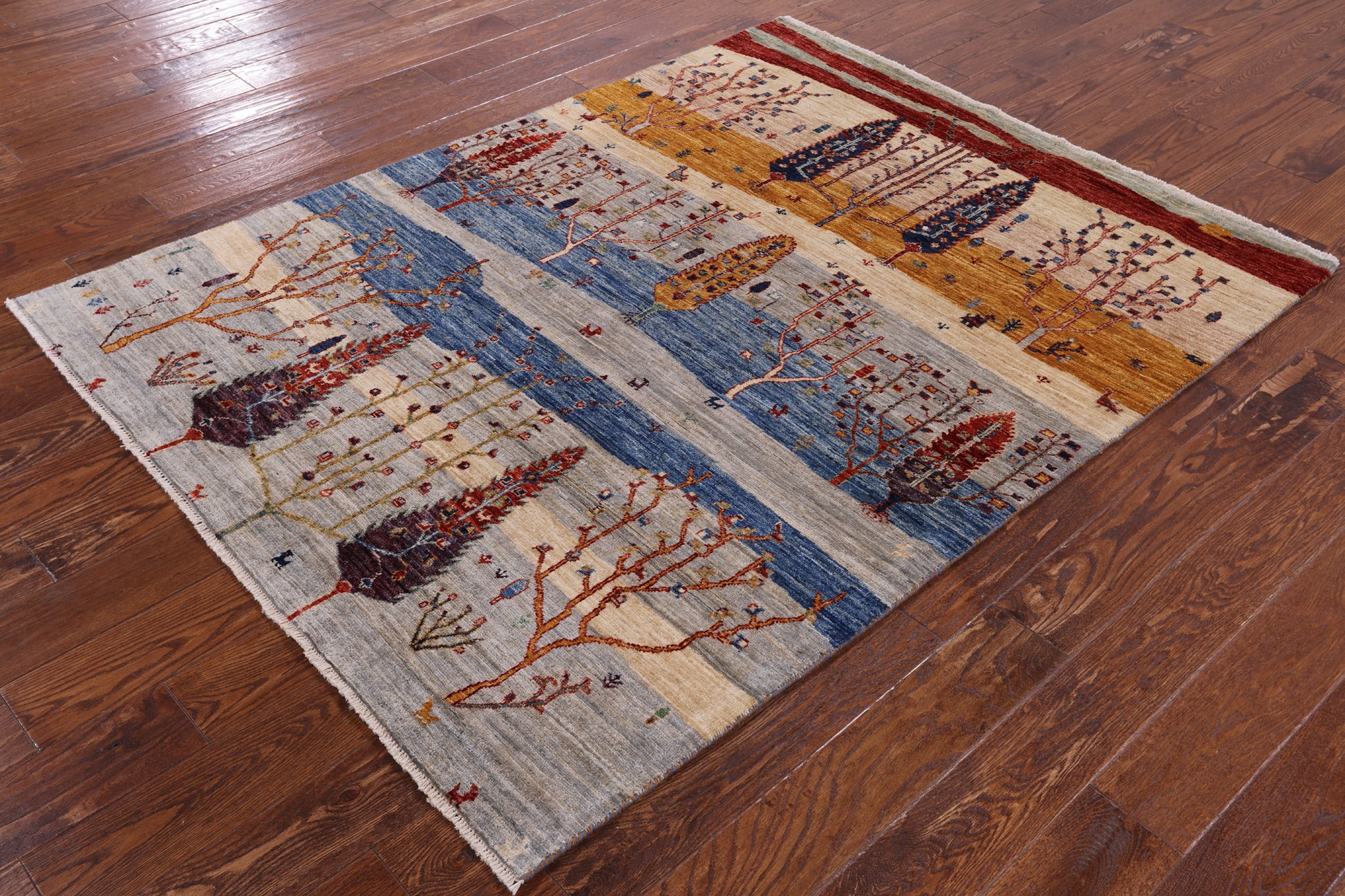 Tribal Persian Gabbeh Hand Knotted Wool Rug - 4' 10" X 6' 3" - Golden Nile