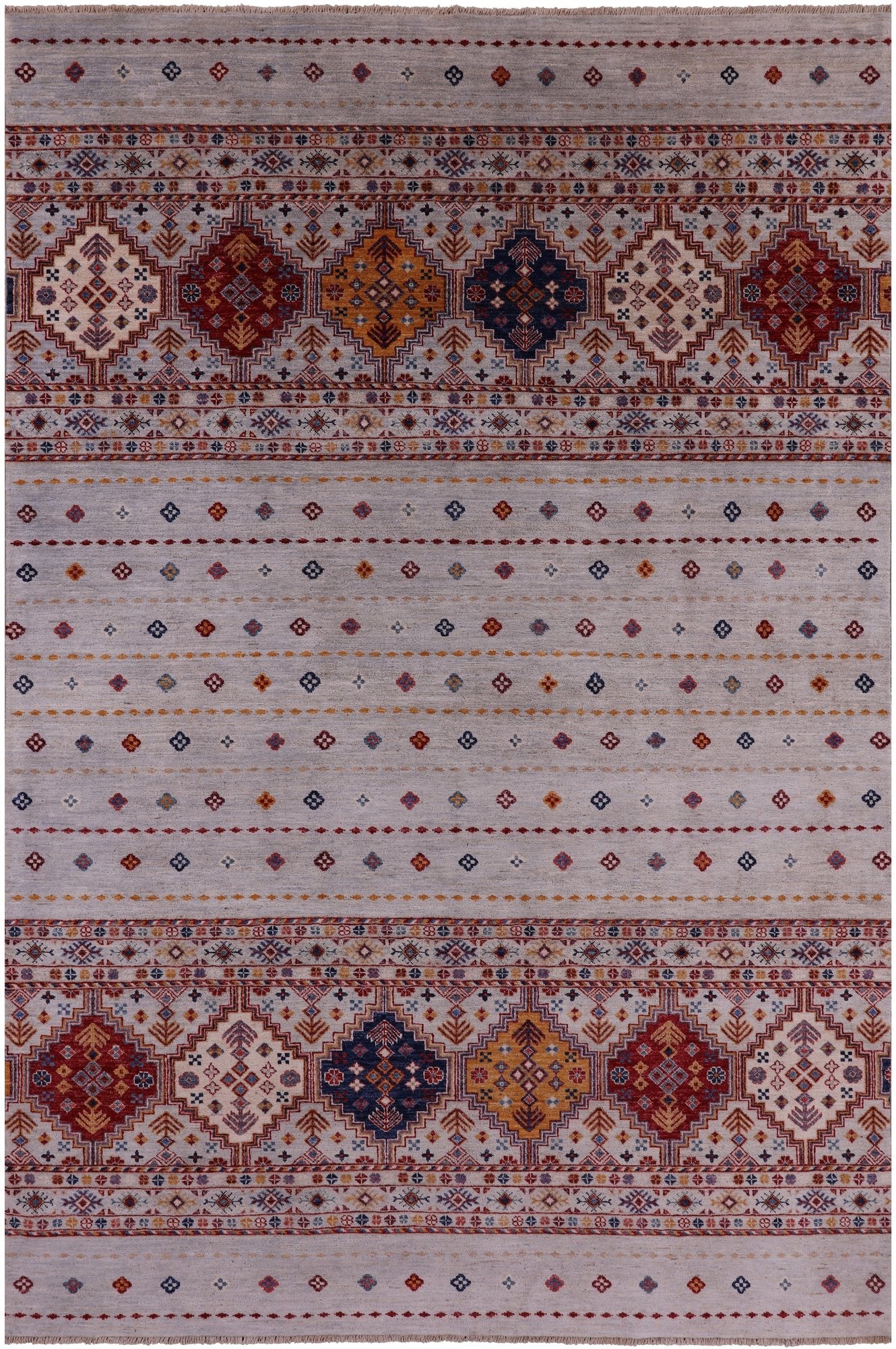 Tribal Khorjin Persian Gabbeh Hand Knotted Wool Rug - 6' 5" X 9' 8" - Golden Nile