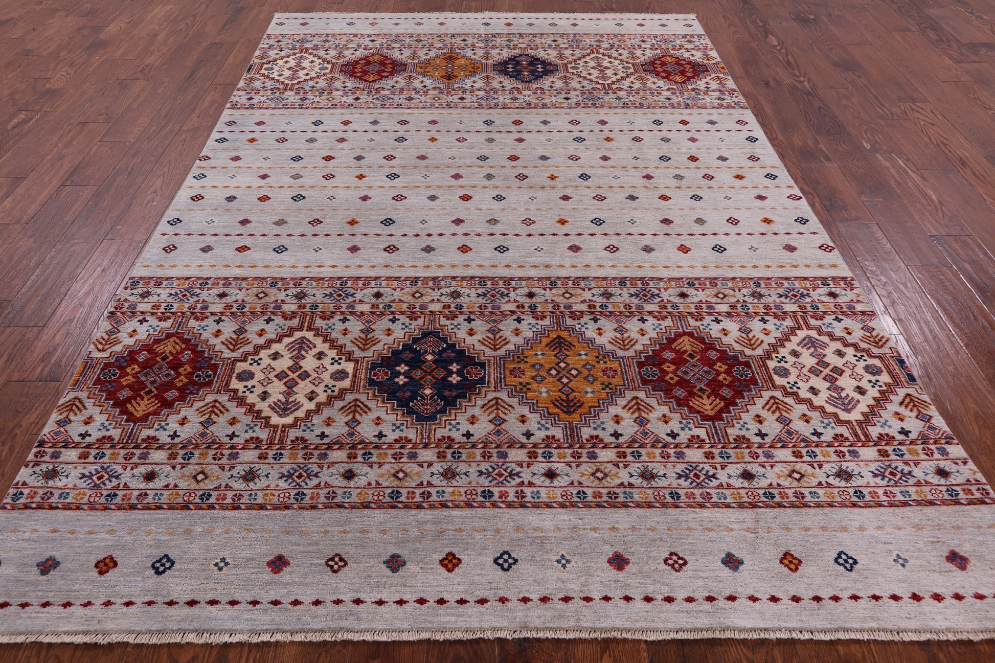 Tribal Khorjin Persian Gabbeh Hand Knotted Wool Rug - 6' 5" X 9' 8" - Golden Nile