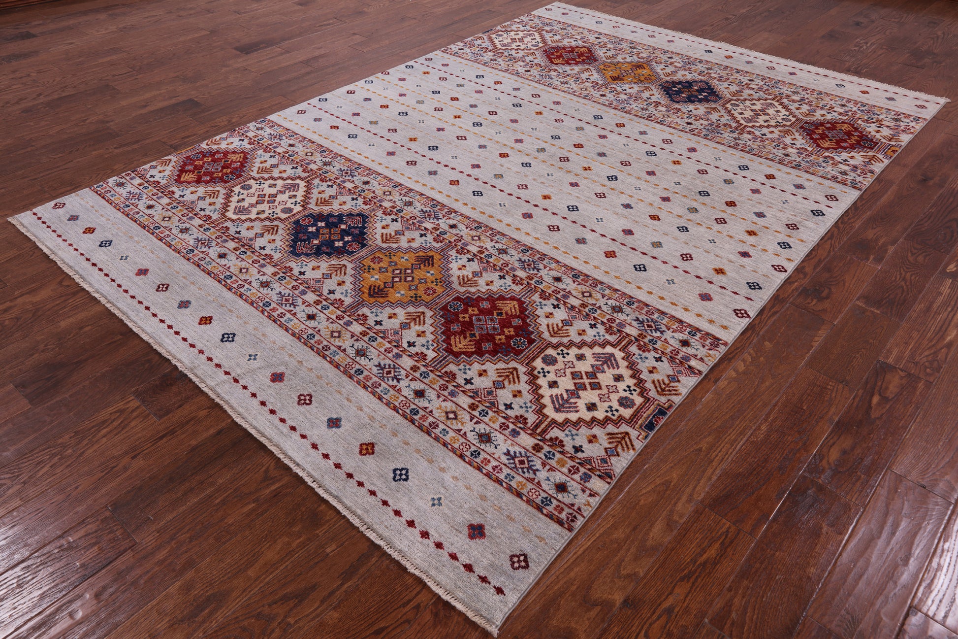 Tribal Khorjin Persian Gabbeh Hand Knotted Wool Rug - 6' 5" X 9' 8" - Golden Nile
