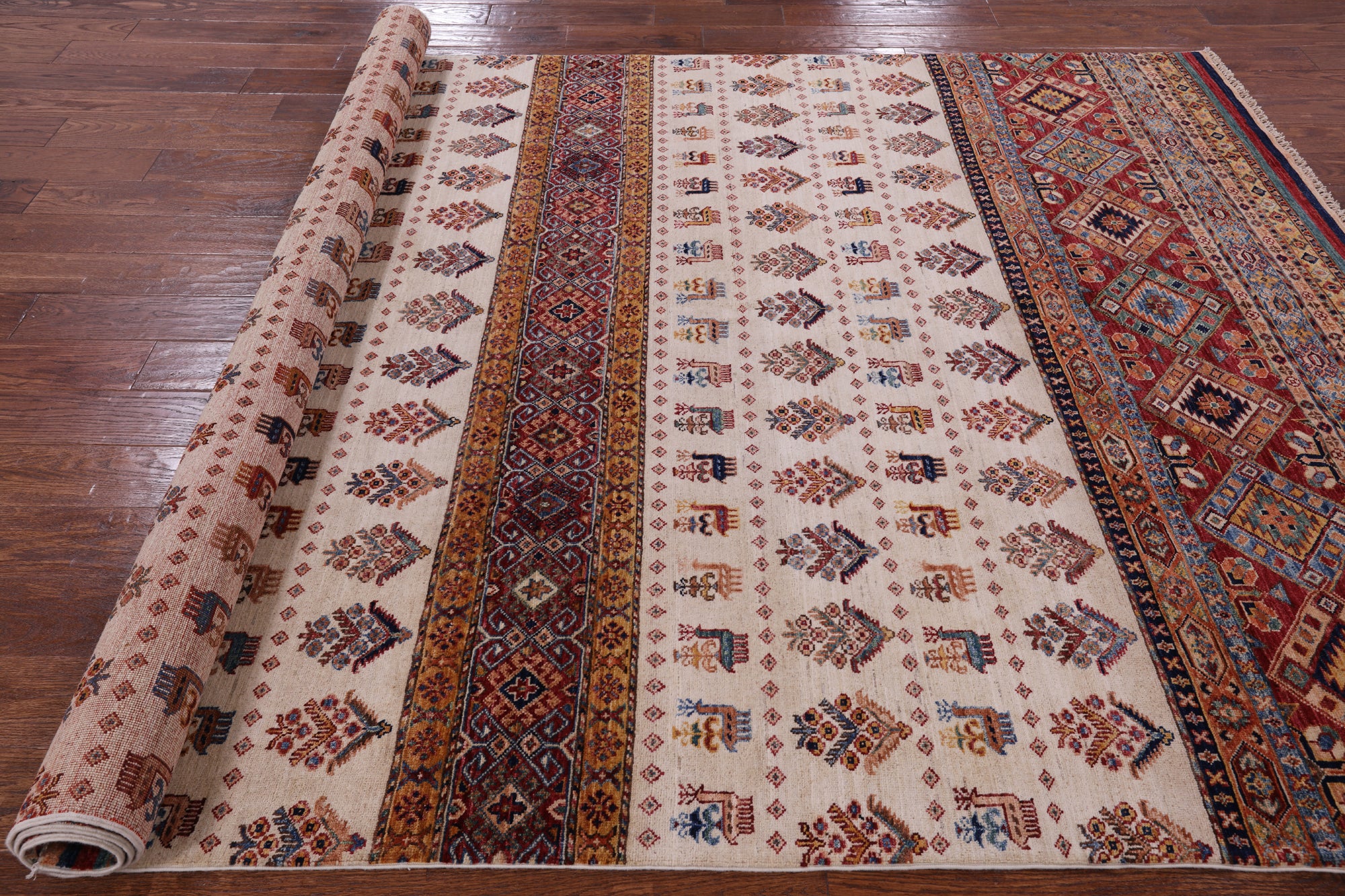 Ivory Tribal Persian Gabbeh Handmade Wool Rug - 6' 7" X 9' 7" - Golden Nile