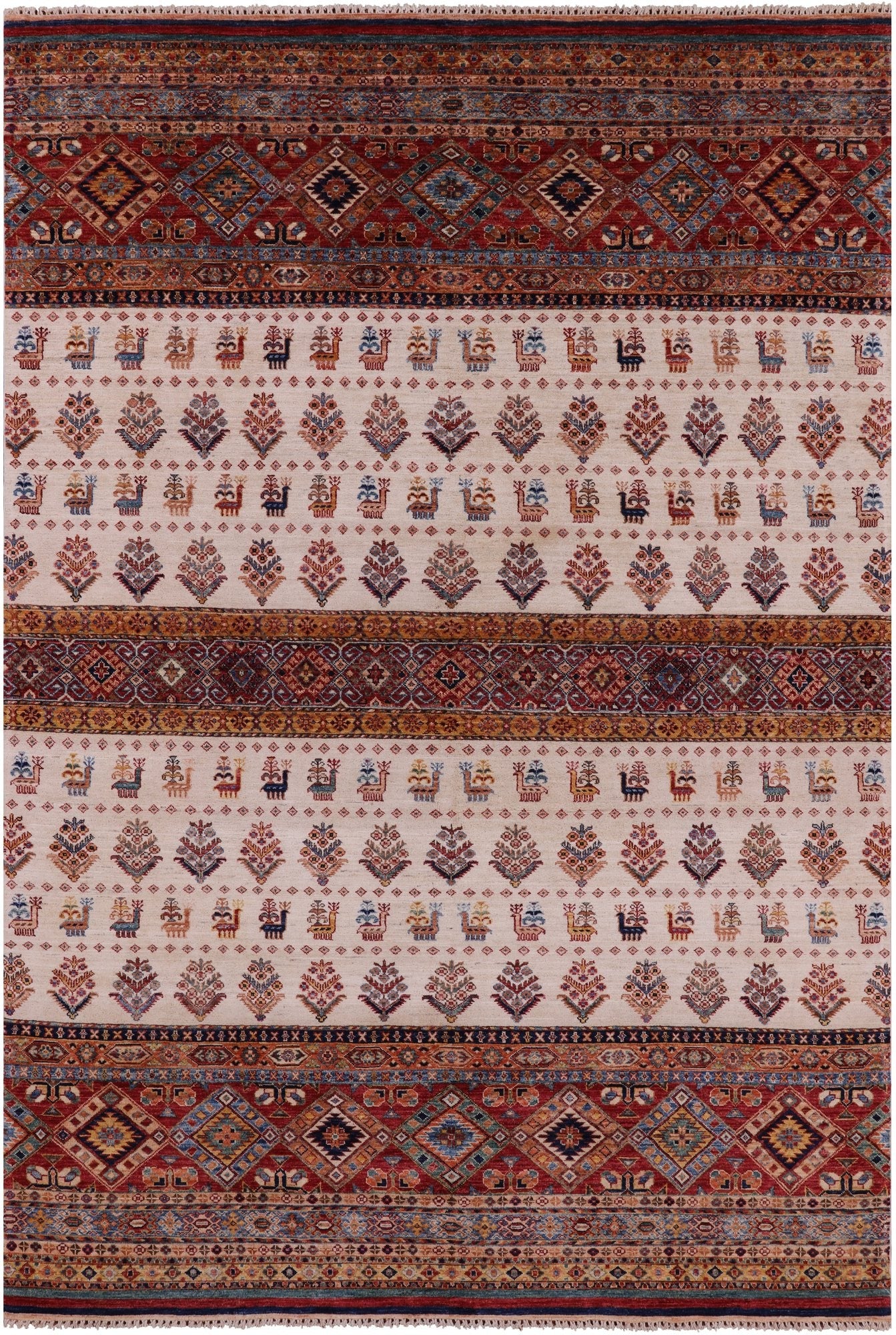 Ivory Tribal Persian Gabbeh Handmade Wool Rug - 6' 7" X 9' 7" - Golden Nile