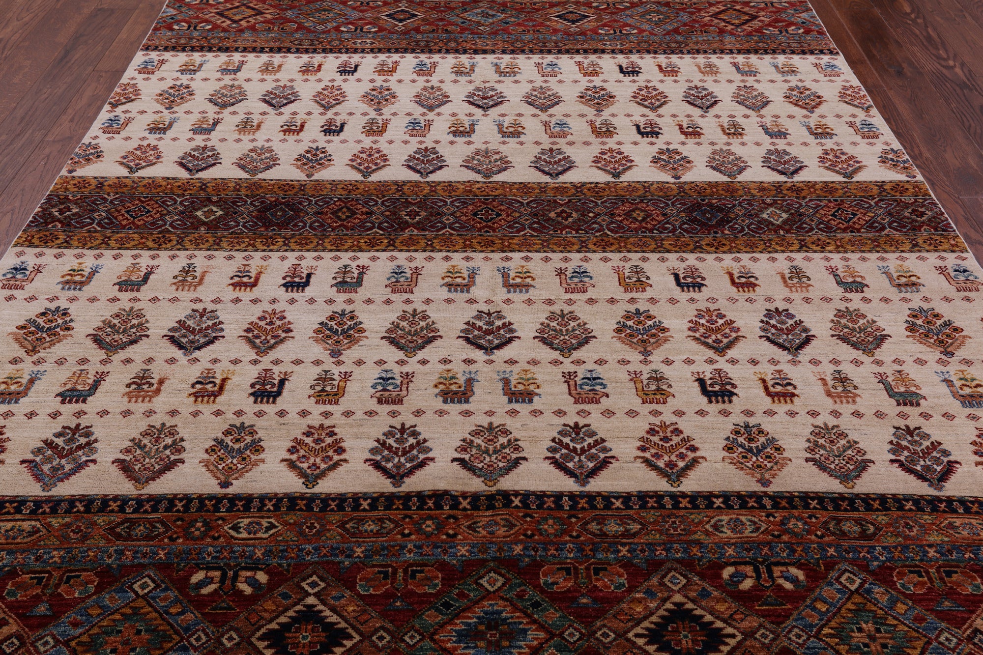 Ivory Tribal Persian Gabbeh Handmade Wool Rug - 6' 7" X 9' 7" - Golden Nile