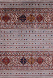 Grey Tribal Khorjin Persian Gabbeh Handmade Wool Rug - 6' 7" X 9' 6" - Golden Nile