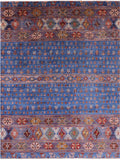 Blue Tribal Persian Gabbeh Hand Knotted Wool Rug - 8' 2" X 10' 9" - Golden Nile