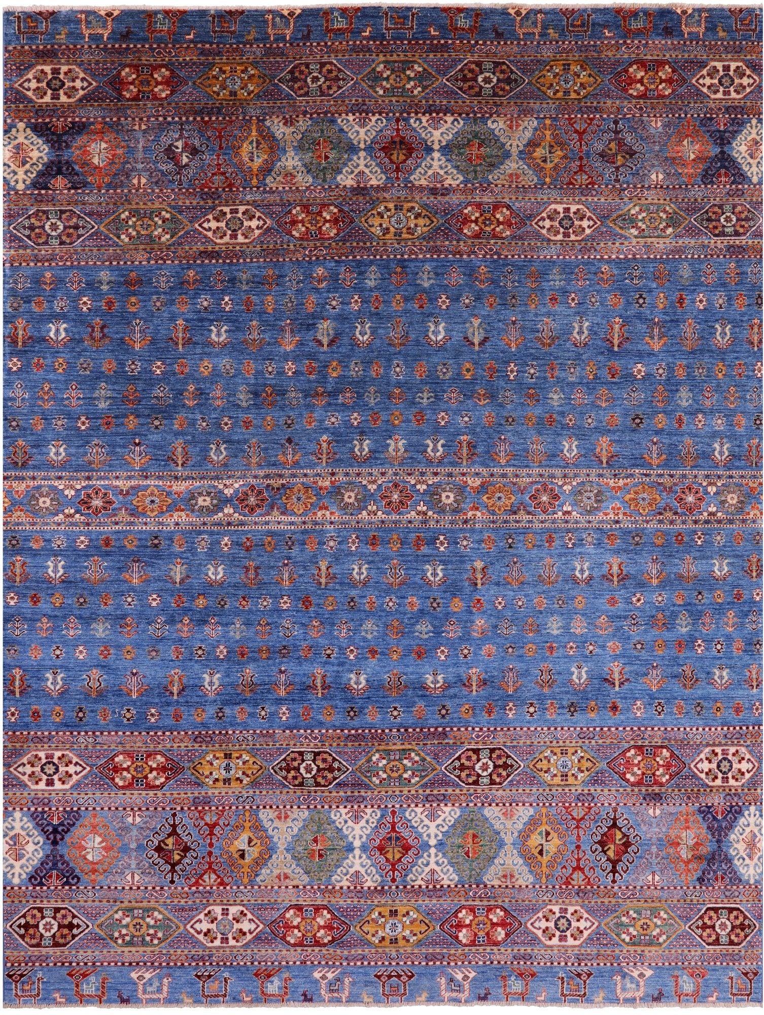 Blue Tribal Persian Gabbeh Hand Knotted Wool Rug - 8' 2" X 10' 9" - Golden Nile