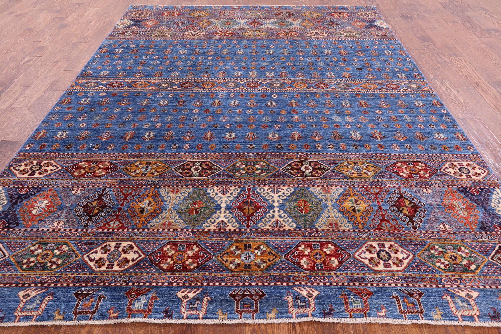 Blue Tribal Persian Gabbeh Hand Knotted Wool Rug - 8' 2" X 10' 9" - Golden Nile