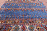 Blue Tribal Persian Gabbeh Hand Knotted Wool Rug - 8' 2" X 10' 9" - Golden Nile