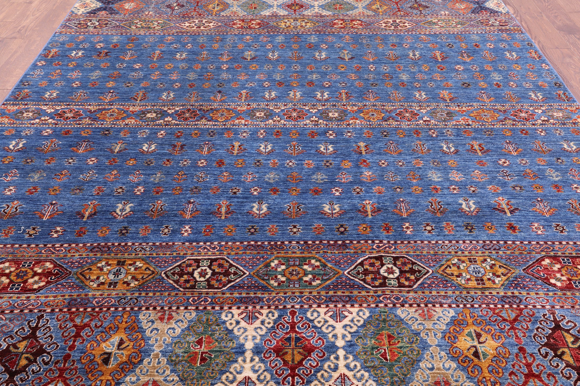 Blue Tribal Persian Gabbeh Hand Knotted Wool Rug - 8' 2" X 10' 9" - Golden Nile