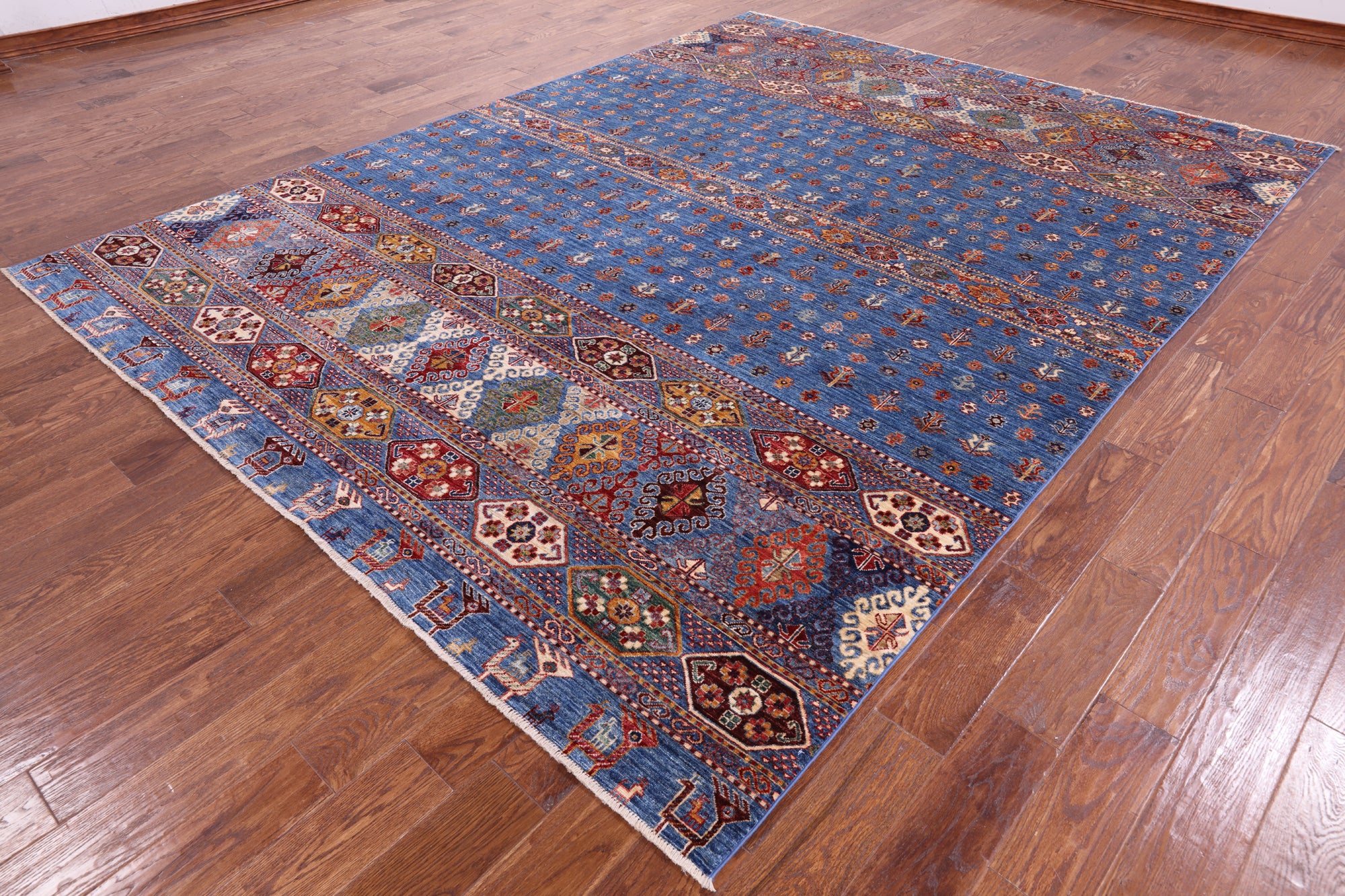Blue Tribal Persian Gabbeh Hand Knotted Wool Rug - 8' 2" X 10' 9" - Golden Nile