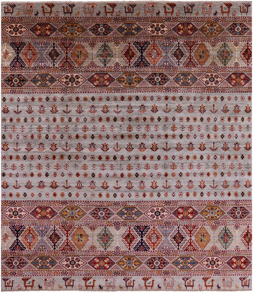 Tribal Persian Gabbeh Handmade Wool Rug - 8' 5" X 9' 9" - Golden Nile