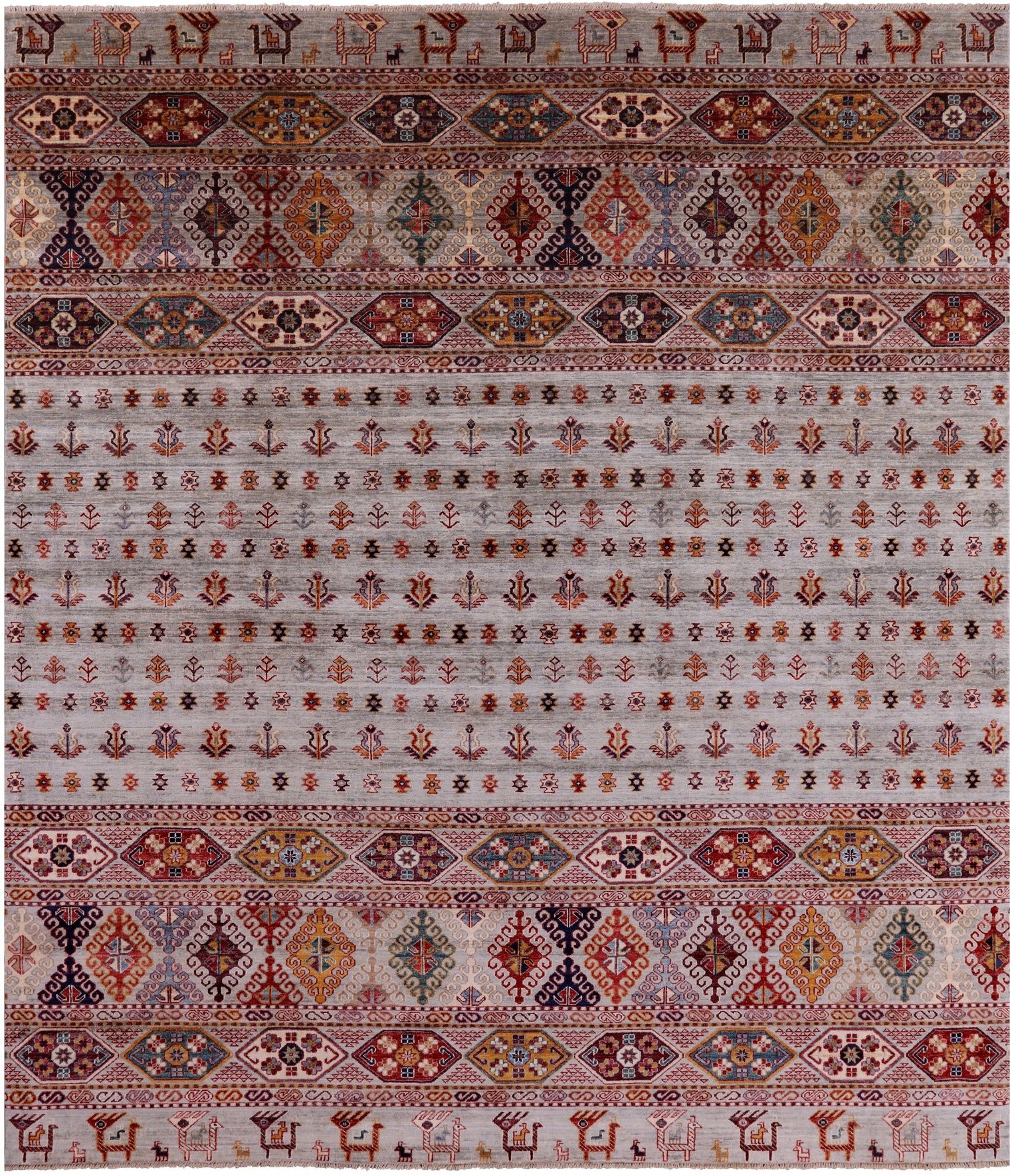 Tribal Persian Gabbeh Handmade Wool Rug - 8' 5" X 9' 9" - Golden Nile