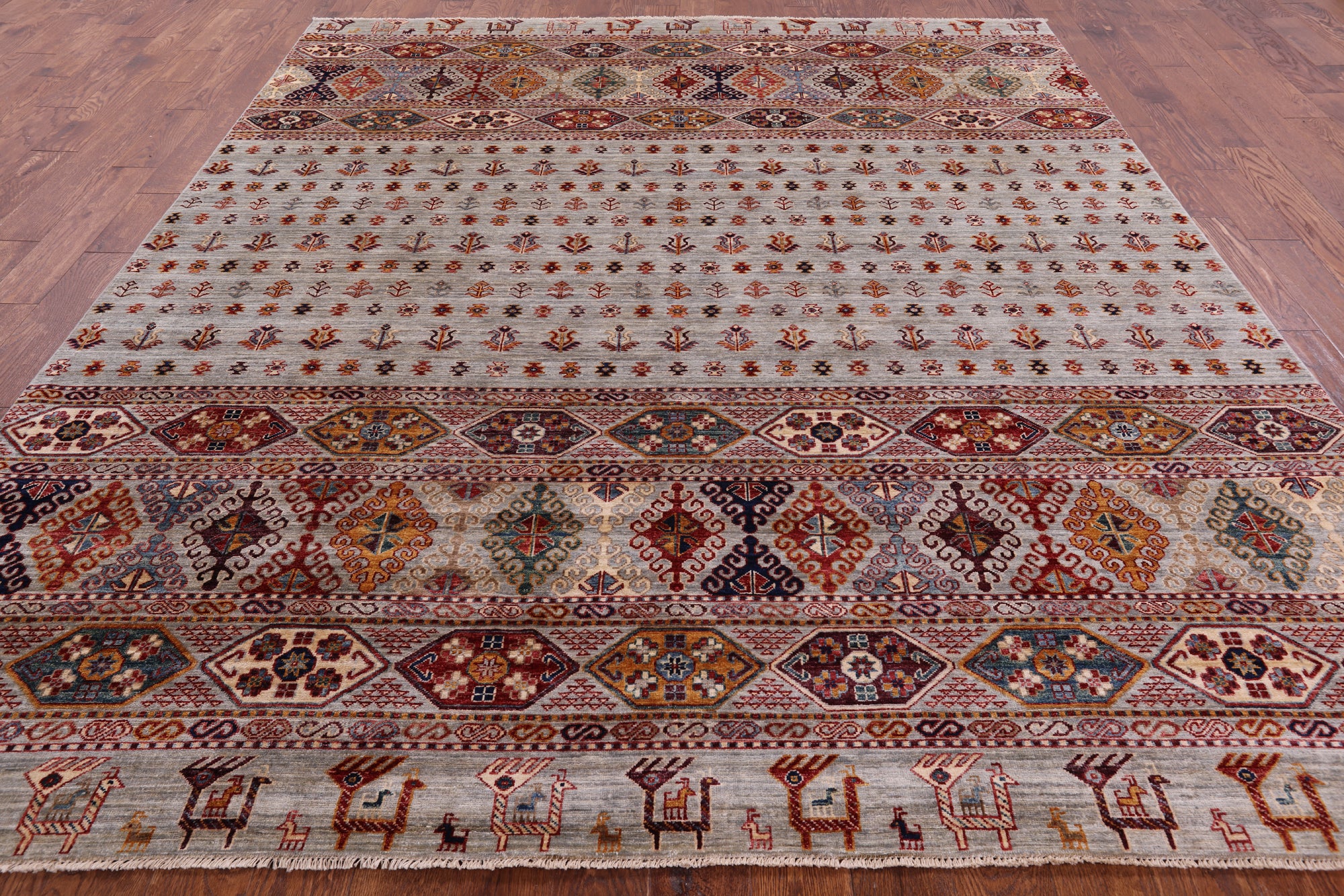 Tribal Persian Gabbeh Handmade Wool Rug - 8' 5" X 9' 9" - Golden Nile