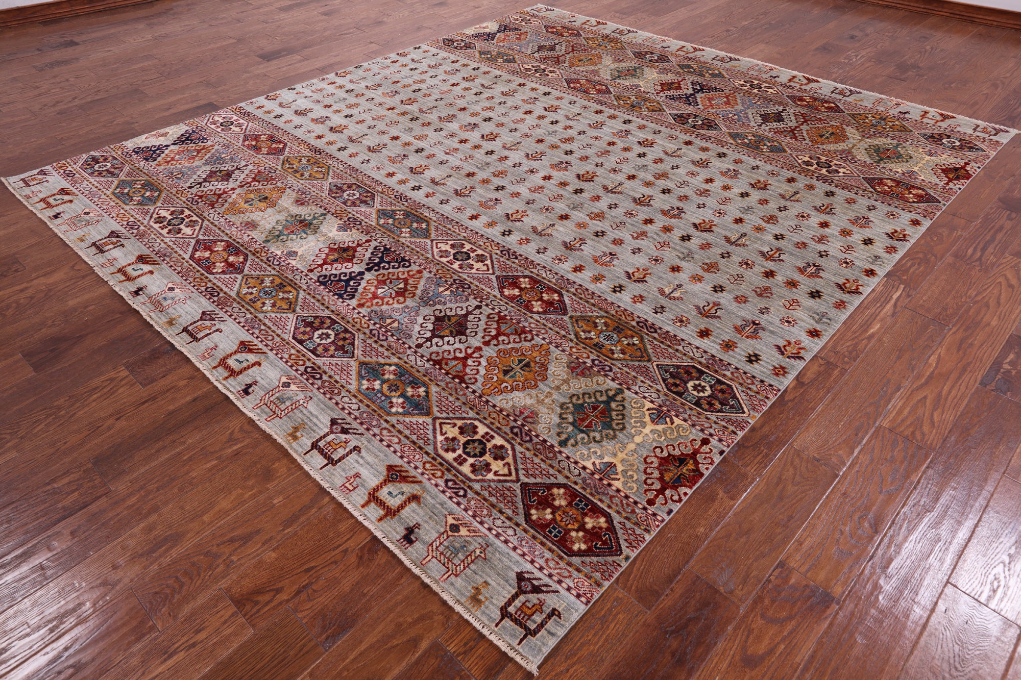 Tribal Persian Gabbeh Handmade Wool Rug - 8' 5" X 9' 9" - Golden Nile