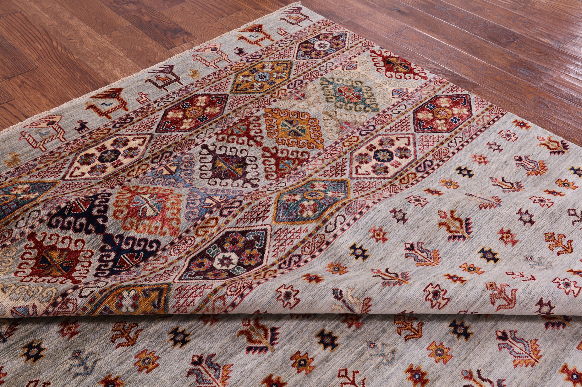 Tribal Persian Gabbeh Handmade Wool Rug - 8' 5" X 9' 9" - Golden Nile