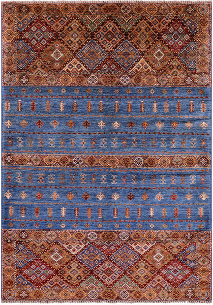 Khorjin Persian Gabbeh Hand Knotted Wool Rug - 5' 6" X 7' 9" - Golden Nile