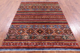 Khorjin Persian Gabbeh Hand Knotted Wool Rug - 5' 1" X 6' 11" - Golden Nile
