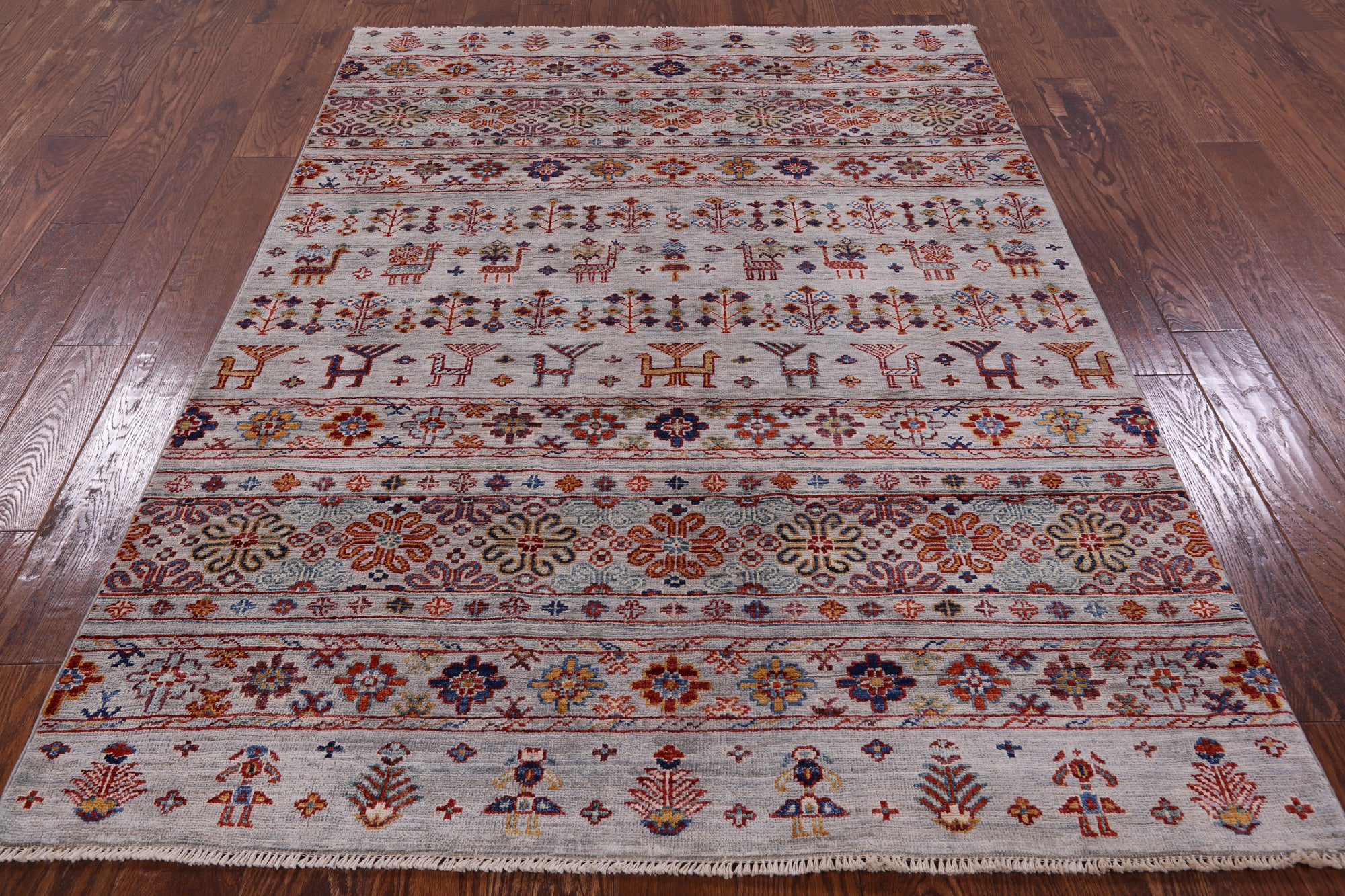 Tribal Persian Gabbeh Handmade Wool Rug - 4' 8" X 6' 6" - Golden Nile