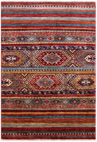 Khorjin Persian Gabbeh Handmade Wool Rug - 3' 4" X 4' 10" - Golden Nile